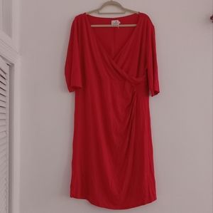 Lotis Red Faux Wrap 3/4 Sleeve Dress Plus Size 1X